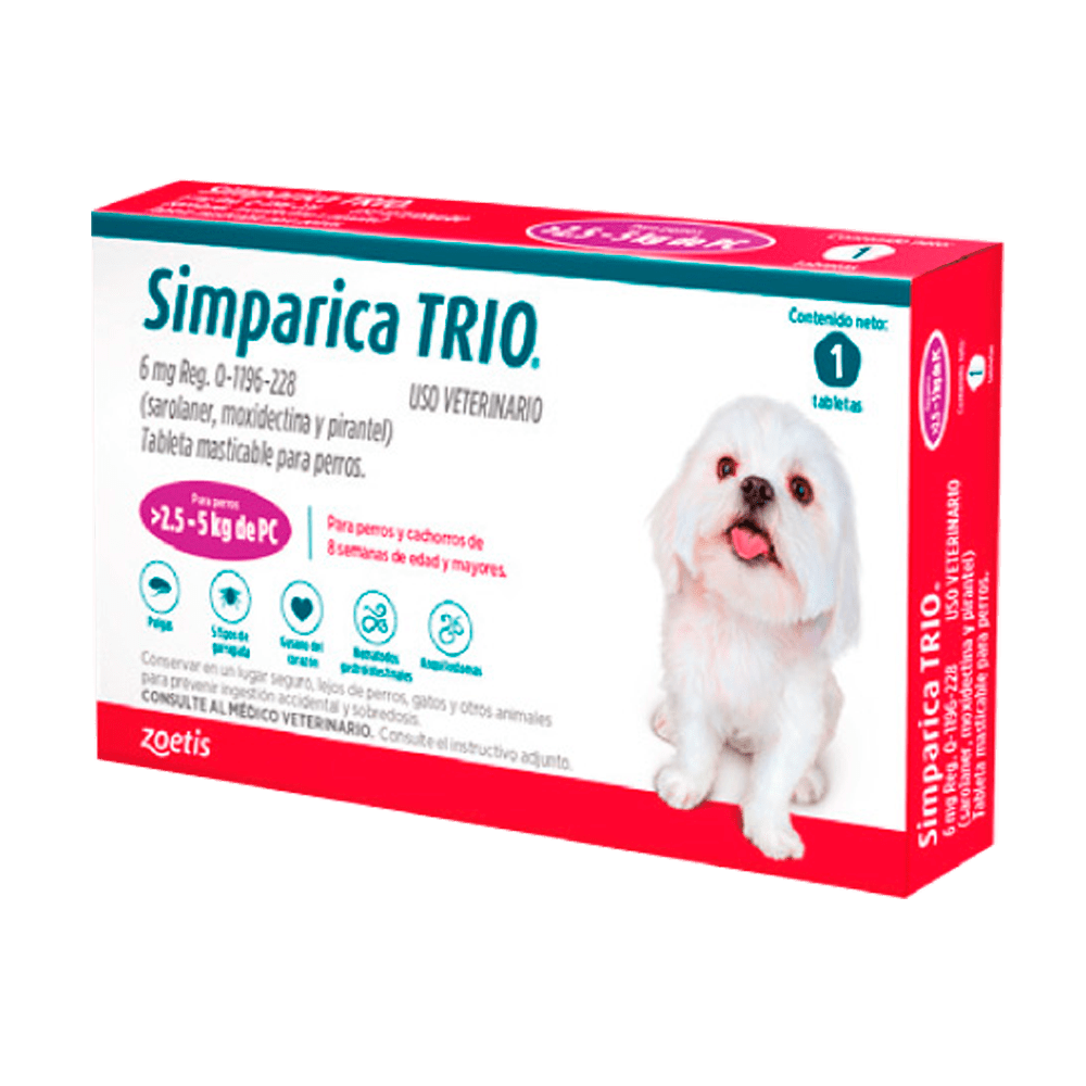 SIMPARICA TRIO X 1 TABLETA - 2.5 - 5KG