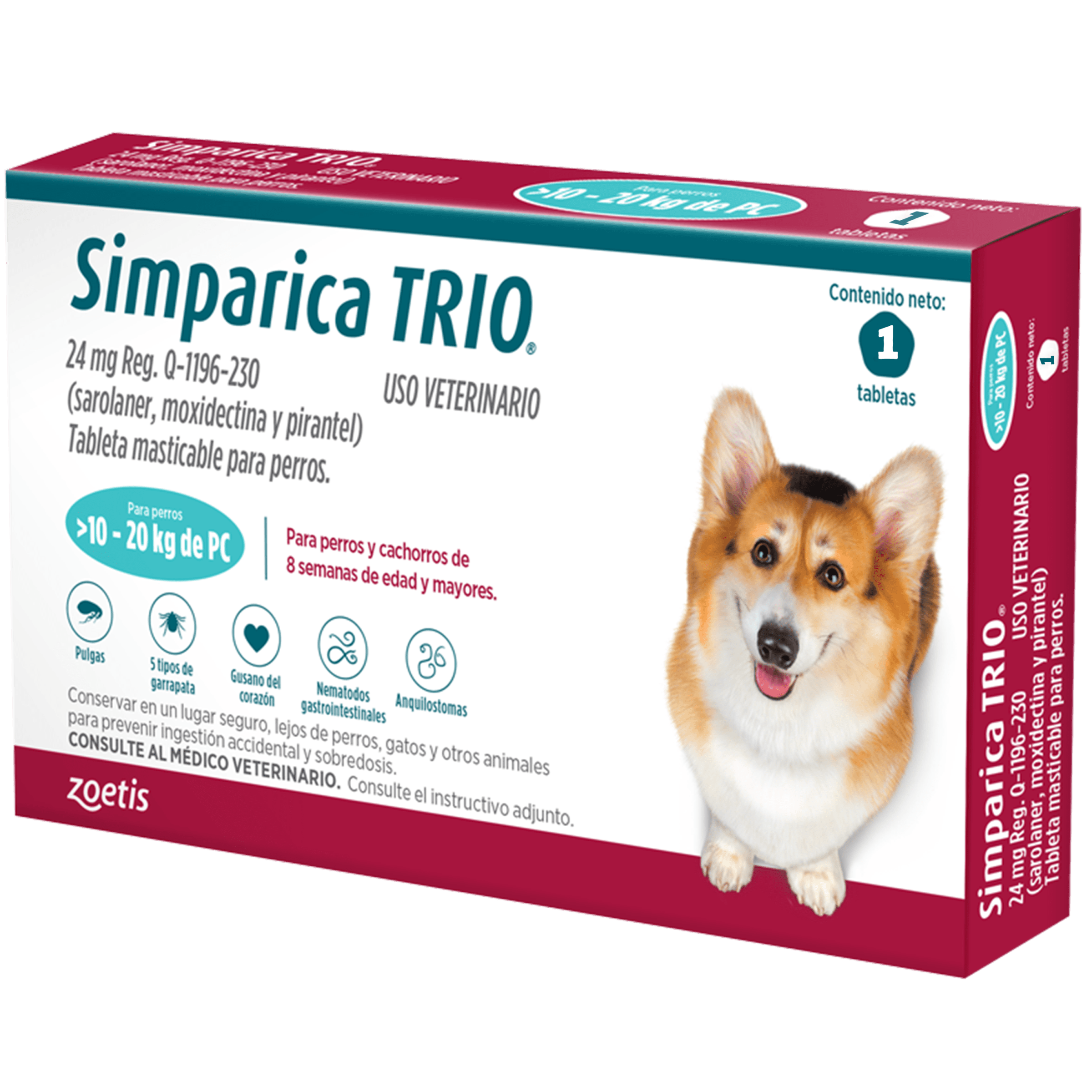 SIMPARICA TRIO X 1 TABLETA - 10 A 20KG