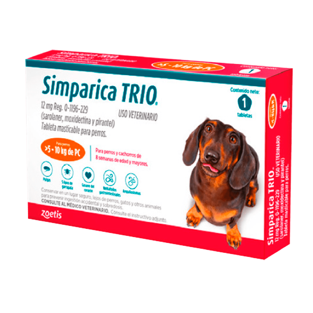 SIMPARICA TRIO X 1 TABLETA - 5 A 10KG