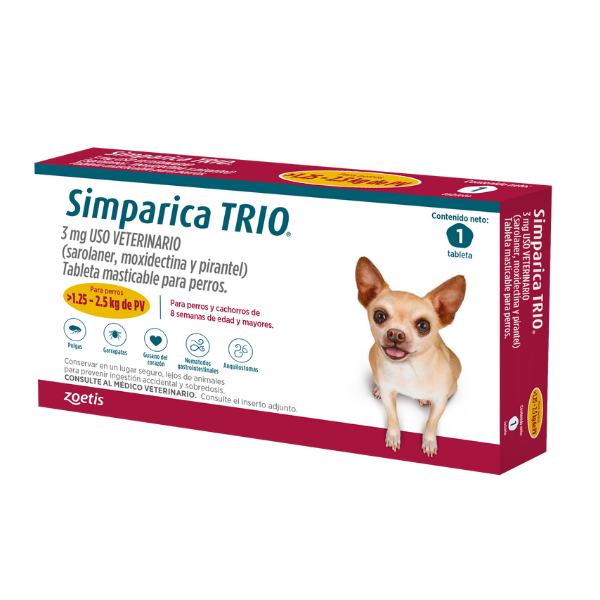 SIMPARICA TRIO X 1 TABLETA  -  1.25  A 2.5 KG